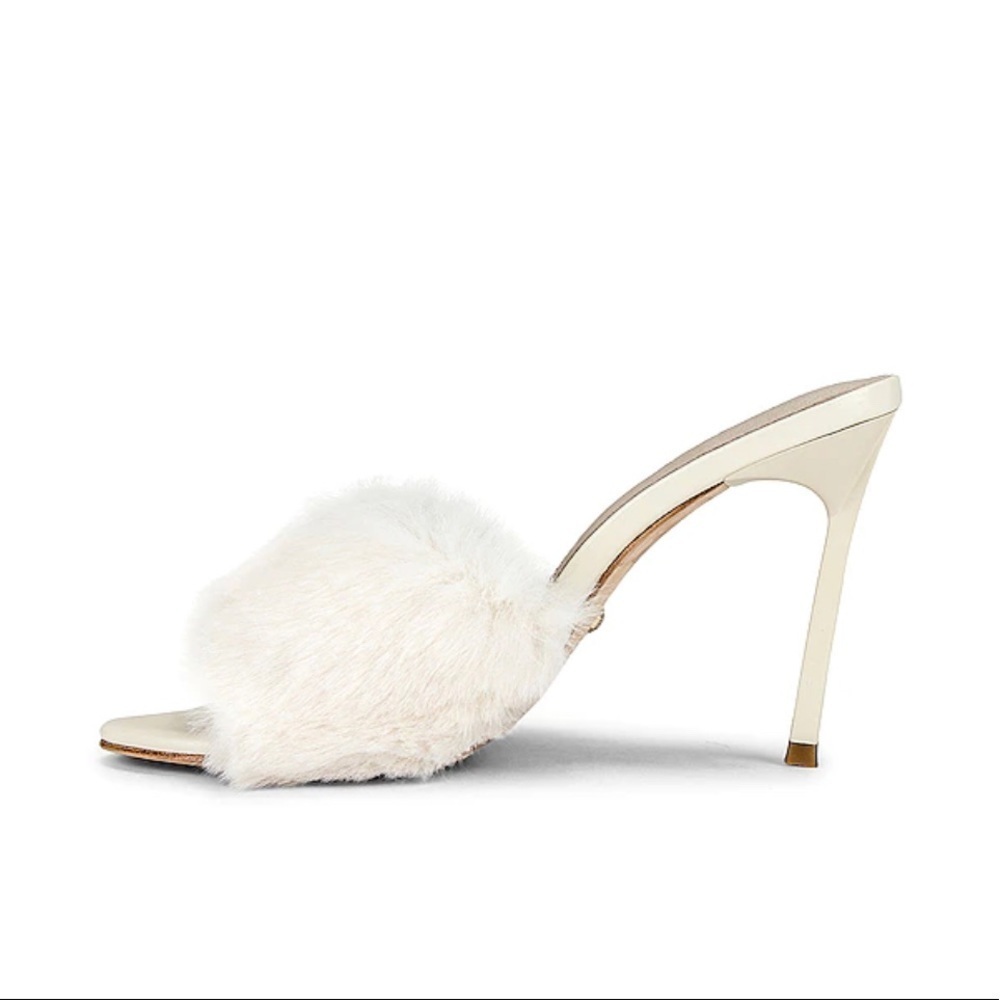 RAYE the Label White Faux Fur Heel